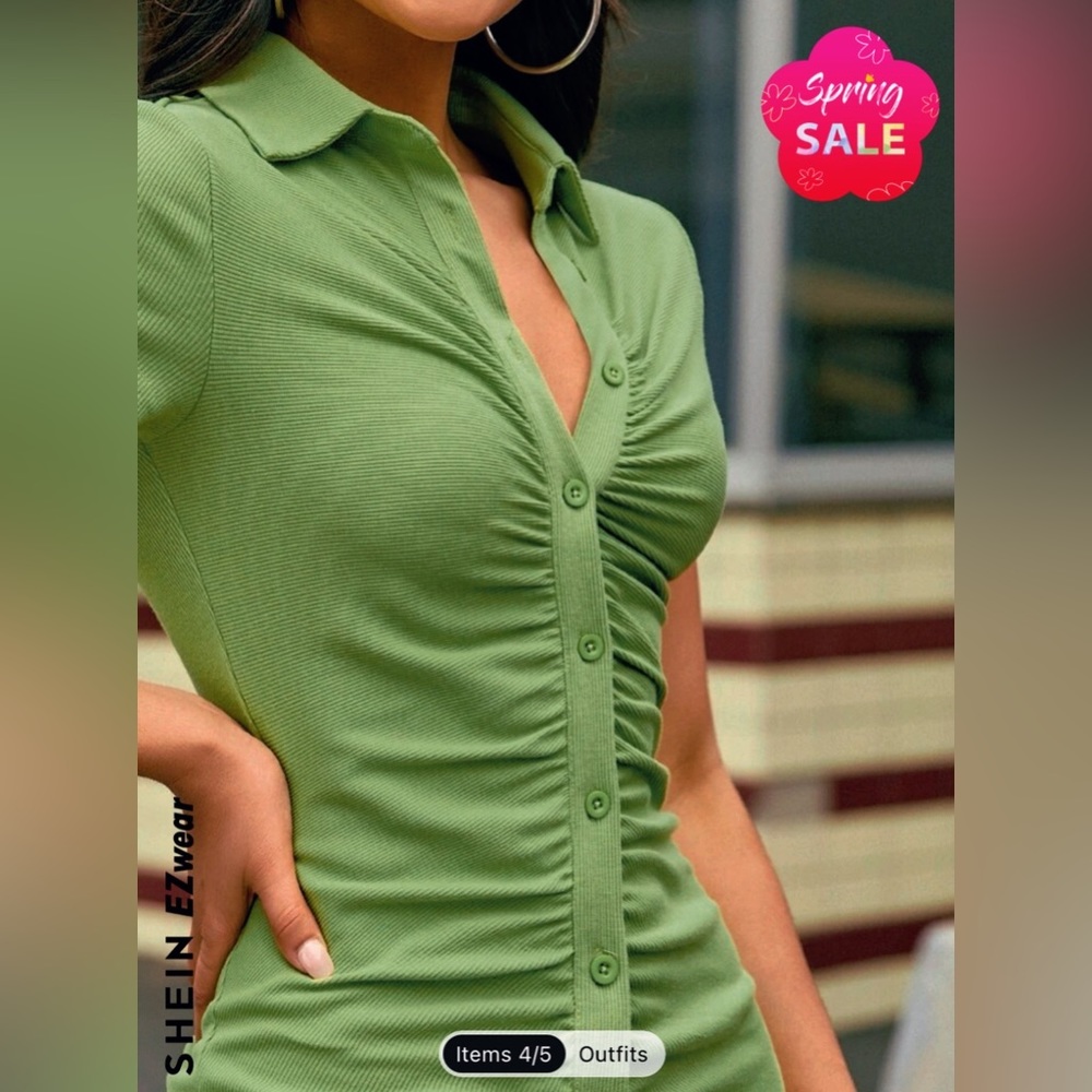 Button Front Ruched Bodycon Dress